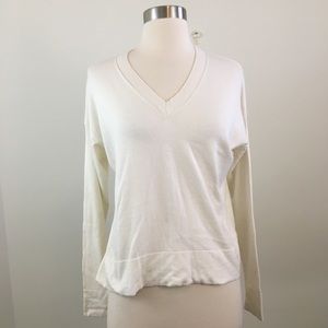 Athleta Cashmere Silk Ivory V Neck Sweater